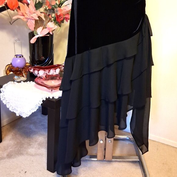 Vintage M Collection Black Maxi Evening Dress VTG Elegant Ruffled Strapless Gown - Picture 11 of 12